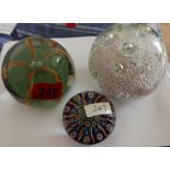 Lot of 3 Vintage Glass Paperweights - largest approx 120mm diameter.