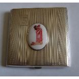 Vintage Silver and Enamel Compact Birmigham 1944 - 100 grams - 7 1/4 cm x 7cm.