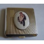Vintage Silver and Enamel Compact - Chester 1945 - 94 grams - 7 1/4cm x 7cm.