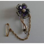 Antique Diamond-Amethyst and Pearl Brooch 34mm x 18mm.