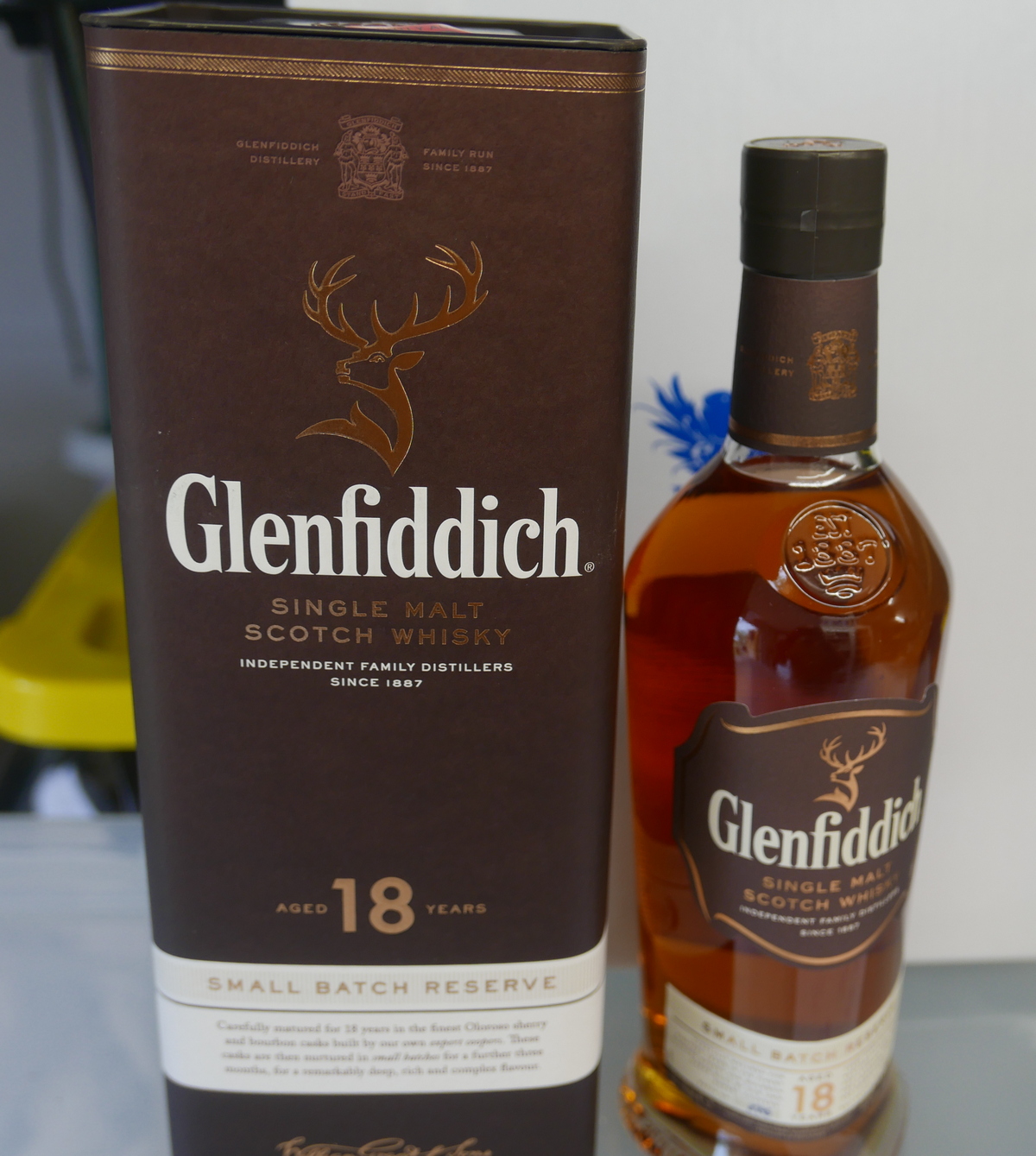 Boxed Bottle of Glenfiddich 18 year old Single Malt Whisky.