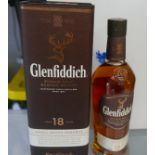 Boxed Bottle of Glenfiddich 18 year old Single Malt Whisky.