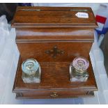 Antique Oak Desk Stationery Cabinet with Inkwells.