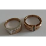 Pair of Gents 9 karat and 10 karat Gold and Diamond Rings - total weight approx 12.1 grams.