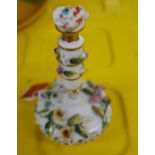 Antique Rockingham China Flower Encrusted Scent Bottle 5 1/2" tall with damage.