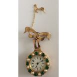 Antique 18kt Gold and Gem Set Dial Lapel/Nurses Watch.