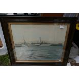 Vintage Painting of the HMS Hildebrand - Frame 24" x 21".