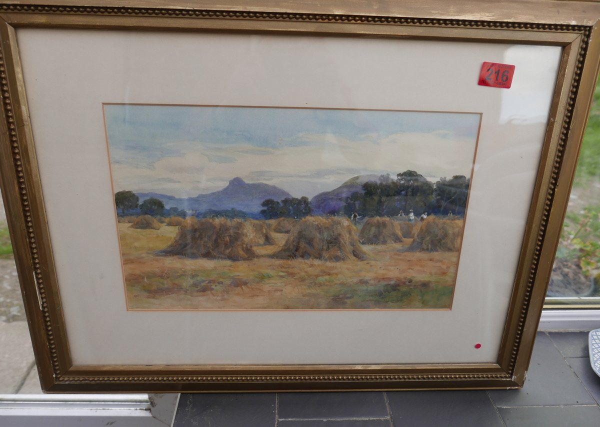 James Kinnear Edinburgh Area Harvest Scene - actual watercolour 16 3/4" x 10 1/4".