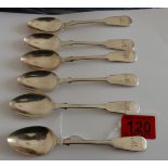 Lot of 6 Scottish Provincial Edinburgh Victorian Silver Tea-Spoons - 5 7/8" long.