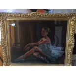 Vintage c1940s Framed Oil Painting of a Ballet Dancer - 29" x 25".