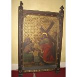 Large Victorian Hand Painted on Metal Gothic Religious Picture 47" x 28".