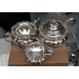 Ornate 3 Piece Silver Plated Teaset with handle issues.