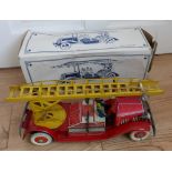 Vintage Boxed ClockworkTinplate Fire engine Made in England Tinplate Fire Engine - 16 inches long.