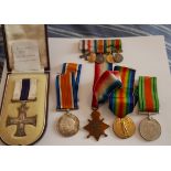World War 1 Military Cross Boxed and Trio plus WW2 Defence Medal to Wilfred Hobbs Artists Rifles.