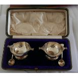 Antique Boxed Pair of Silver Quaichs and Silver Spoons c 1910.
