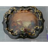 Antique Decorative Scene Paper Mache Tray/Hanging - 17 3/4" x 13 3/4".