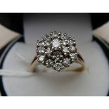 9 karat Gold and Diamond Cluster Ring - UK size M