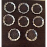 Set of 8 Vintage Sterling Silver and Wood Coasters 97mm diameter.