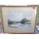 Vintage Scottish Artist Jackson Simpson River Scene Watercolour - 18 1/2" x 13 1/2"