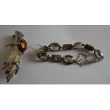 Lot of Silver&Citrine Bracelet and Silver Scottish Claw Brooch.