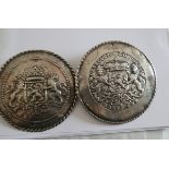 Pair of Large Circular Dutch Silver Buttons/Placques - 3" diameter one marked N the other W 93.