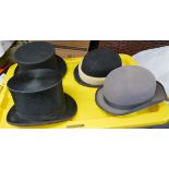 Lot of 2 Top Hats and 2 Bowler Hats.