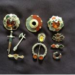 Collection of Scottish Silver Pebble/Agate Brooches.