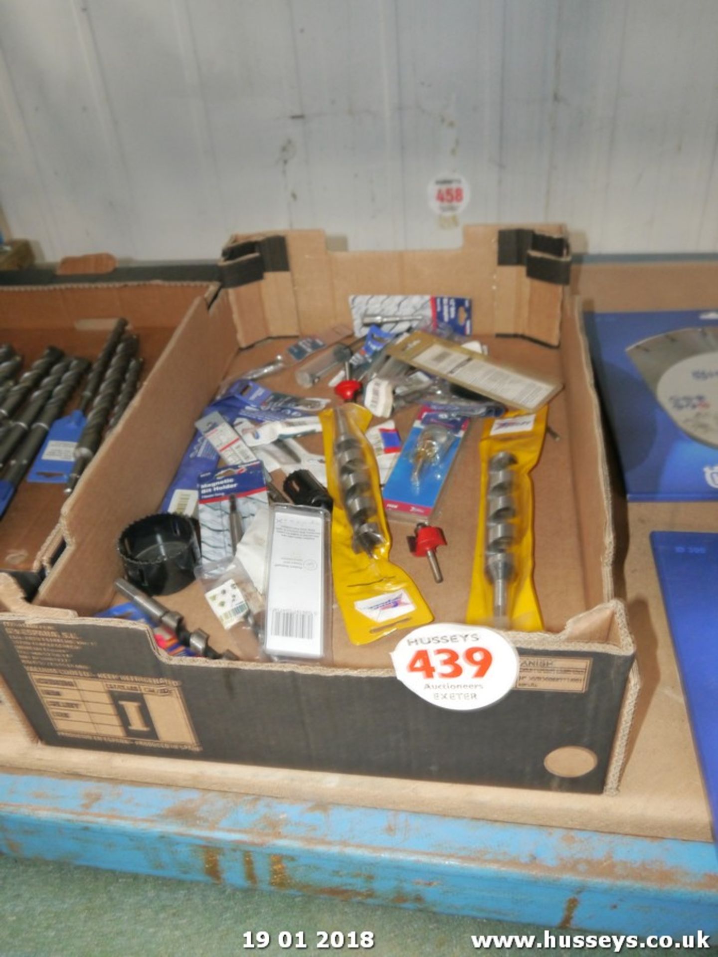 BOX OF DRILL BITS ETC