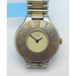 A lady's must de Cartier wristwatch, a/f, (scratches and button broken)