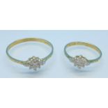 Two 9ct gold and diamond rings, 2.