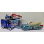 A tin plate space car, an Eastwood delivery van and a Chinese great flying boat,