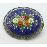 A micro mosaic brooch depicting flowers, marked 800, .