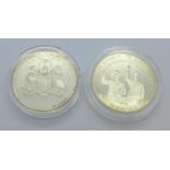 A silver proof Queen Mother Barbados 1994 five dollars and a similar Queen Mother Tokelau 1997 five