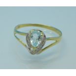 A 9ct gold, aquamarine and diamond ring, 1g,