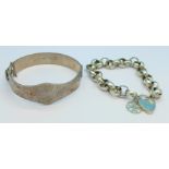 An Excalibur silver bangle and a silver bracelet,