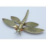 A large sterling silver dragonfly brooch,