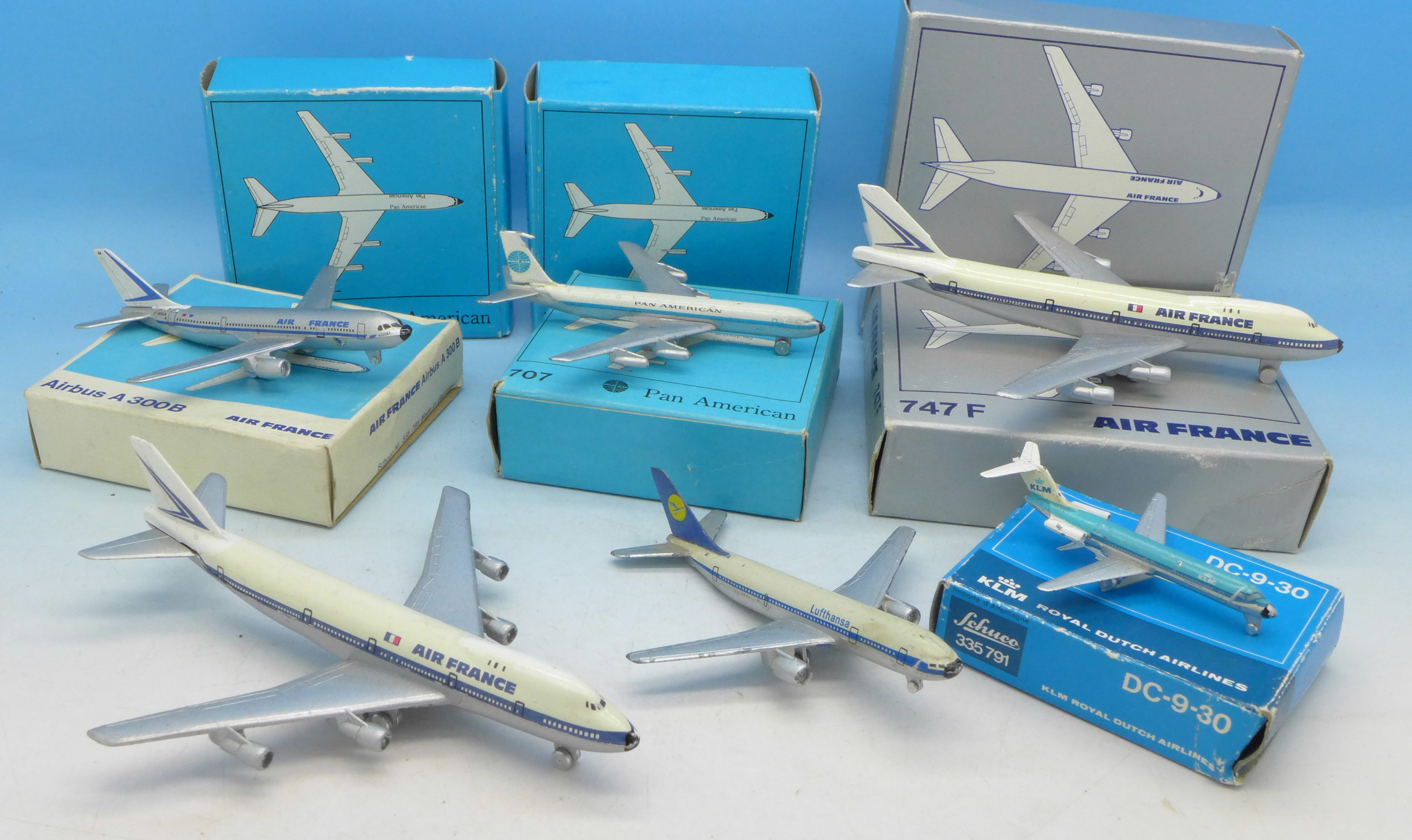 Eleven Schuco model airliners,