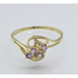 A 9ct gold, amethyst and diamond ring, 0.