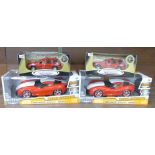 Two radio controlled Big Time muscle cars, 2009 Corvette Stingrays and two Anson model vehicles,