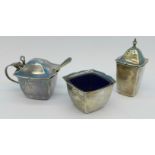 A three piece silver cruet set, 74g,