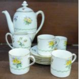 A Royal Doulton six setting coffee set, Wild Flowers, pattern number V1566,