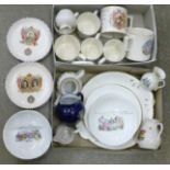 Charles Dickens transfer printed china, two sandwich plates, five side plates and two saucers,
