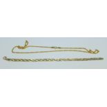 A 9ct gold chain, 1.3g, and a 9ct gold bracelet, 2g, (3.