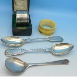 A pair of Victorian silver teaspoons, Edinburgh hallmark and one other silver spoon,