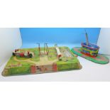 A West German tin plate playground set and an Airport terminal building,
