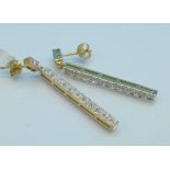 A pair of 9ct gold and diamond drop earrings, 2.