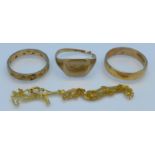 Three 9ct gold rings, one a/f, 8g,