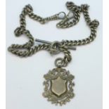 A silver double Albert watch chain and fob,