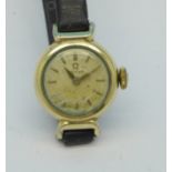 A lady's gold plated Omega wristwatch,