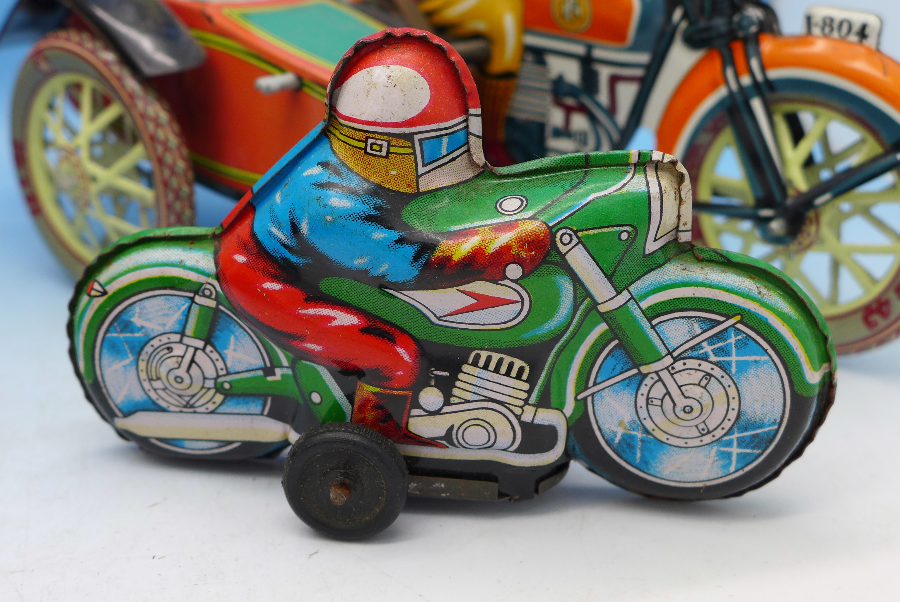 Tin plate and plastic toy motorcycles including Spiderman - Image 2 of 7